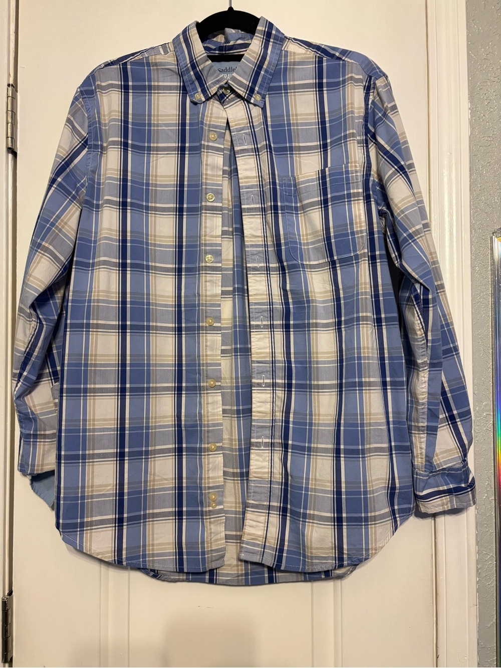 Saddlebred Light and Navy Blue Plaid Button-Down Shirt - Men's